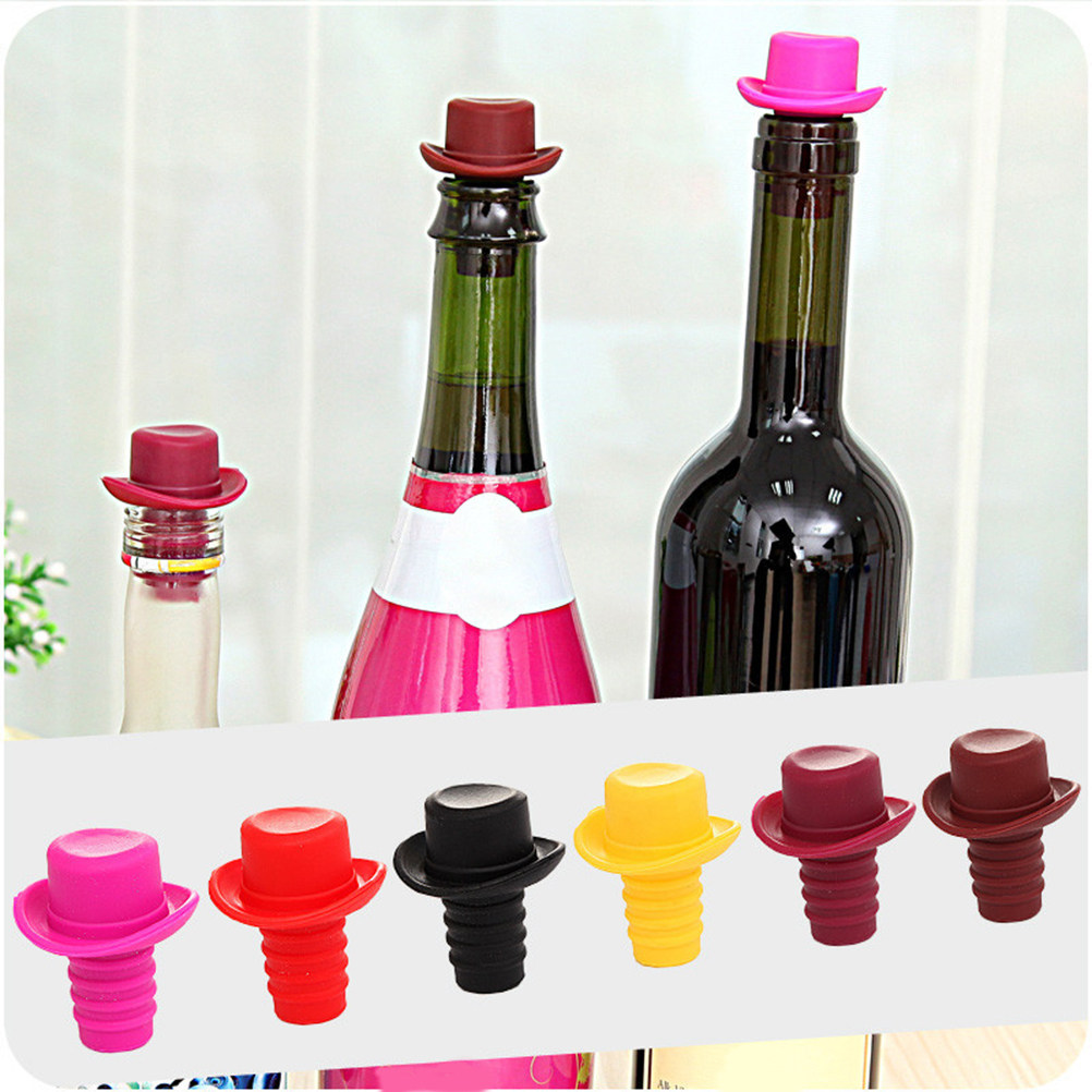 Wine Beer Hat - 5Pcs Silicone Wine Bottle Stoppers Hat