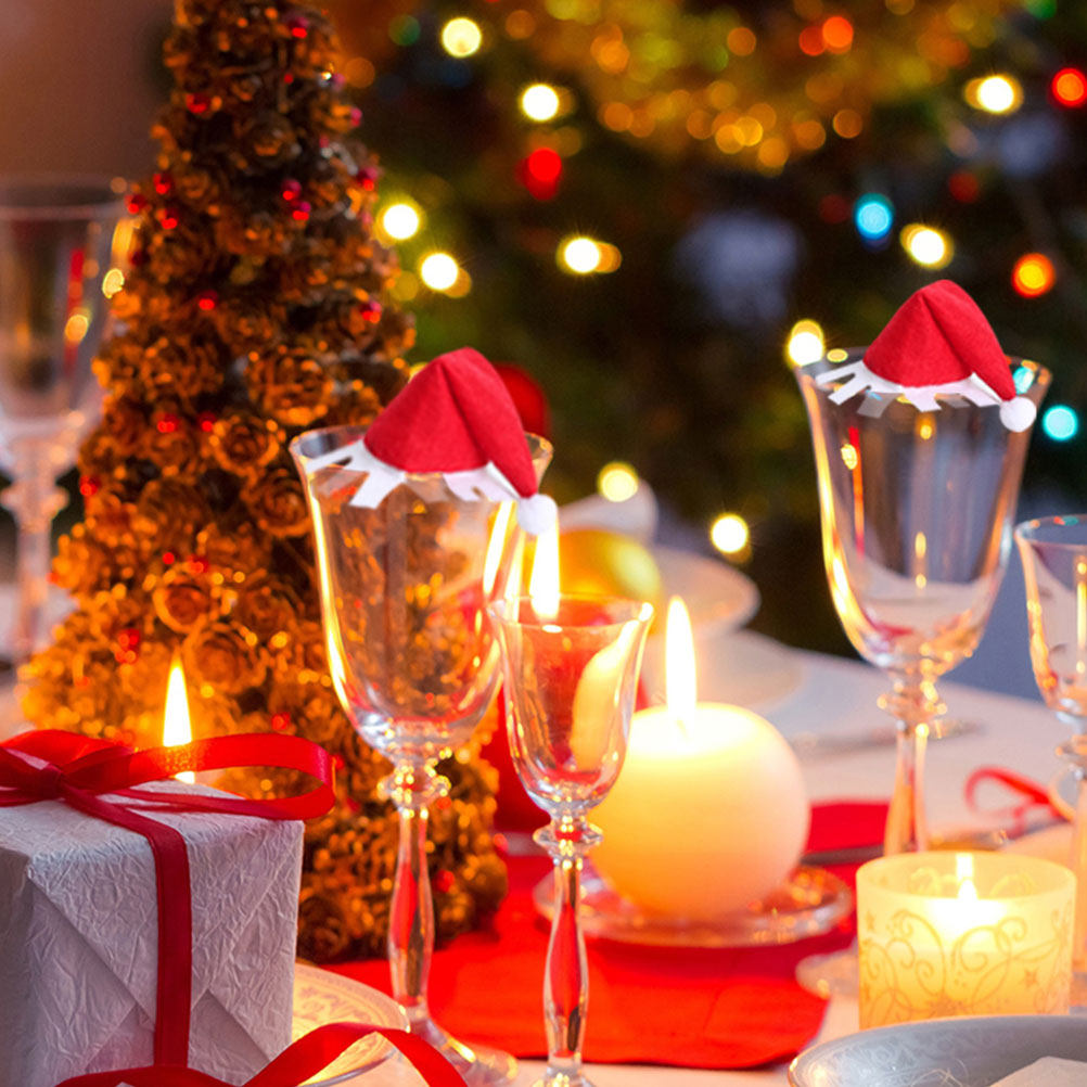 Wine Beer Hat - 20Pcs Santa Hat Christmas Wine Glass