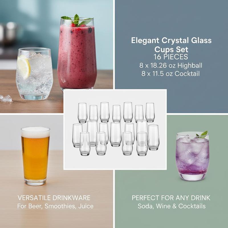 Glassware Collection 16-Piece  - Wine Beer Mixed Drinks incelemesi ve fiyatı